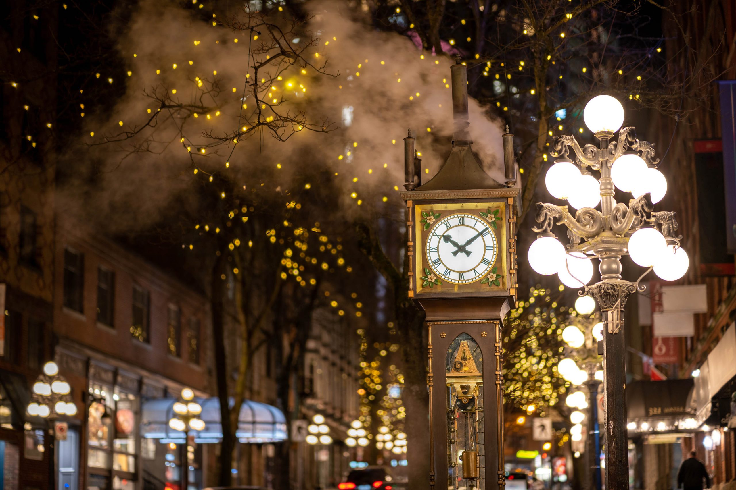 Close-up Gastown Steam Clock. Vancouver downtown beautiful stree
